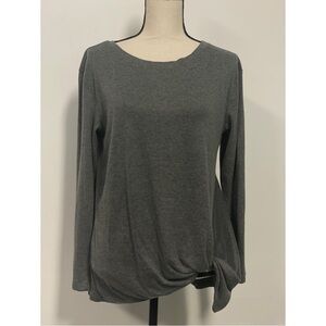 Long Sleeve Knotted Hem T-Shirt Gray Size M